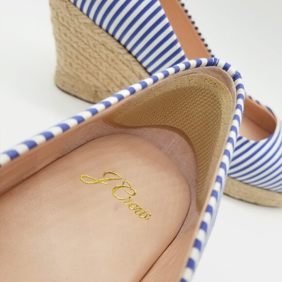 J.Crew Seville Espadrille Wedges in Blue Stripe 7 Jute Platform Coastal Nautical - Picture 13 of 16